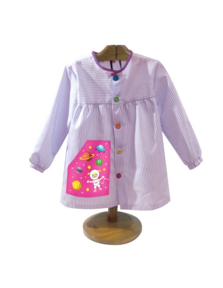 Comprar Bata infantil lila con botones y dibujo de niña astronauta