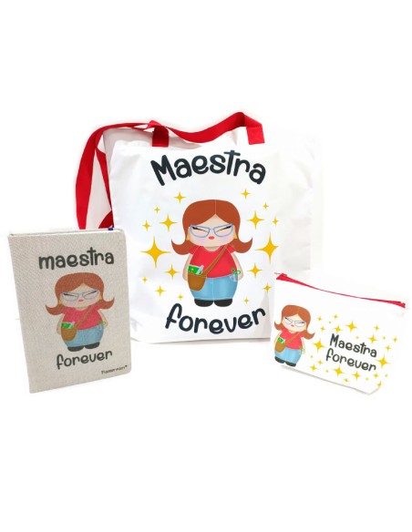 Regalo para maestras, incluye bolso, neceser y block de notas