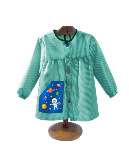 Comprar Bata infantil verde con botones y dibujo de un niño astronauta