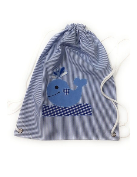 Mochila escolar de tela color azul para la muda - Ballena Mochila escolar de tela color azul para la muda - Ballena