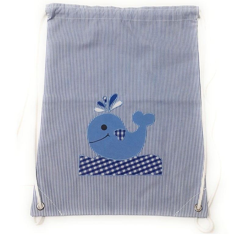 Mochila escolar de tela color azul para la muda - Ballena