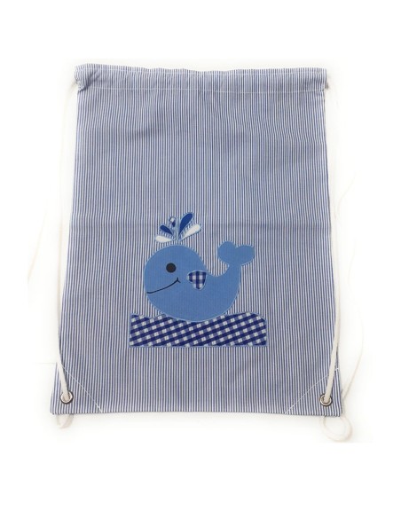 Mochila escolar de tela color azul para la muda - Ballena Mochila escolar de tela color azul para la muda - Ballena
