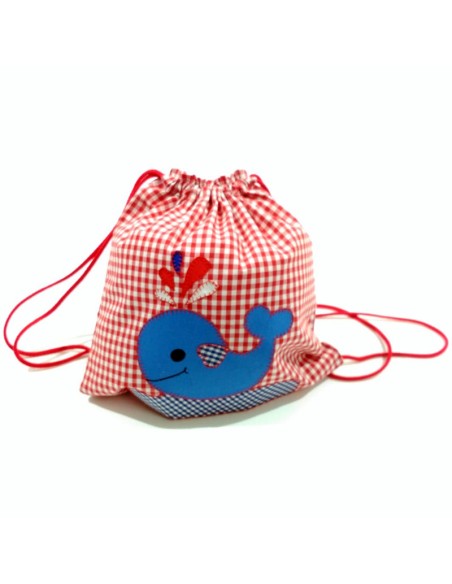 Mochila para muda de tela color rojo - Ballena